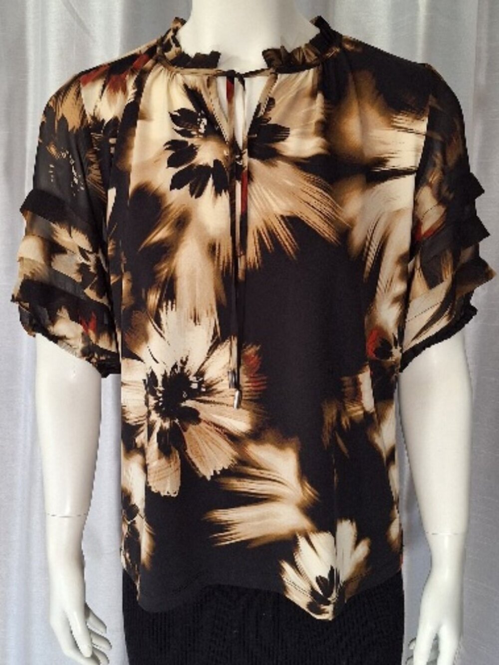 Anne Klein NWT new women's blouse top multi-color brown beige size PM petite